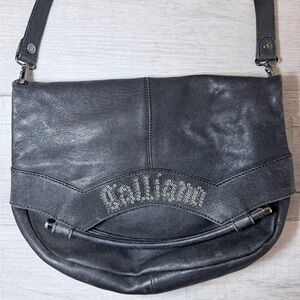 Galliano Vintage Black Leather Studded Crossbody Bag Y2K